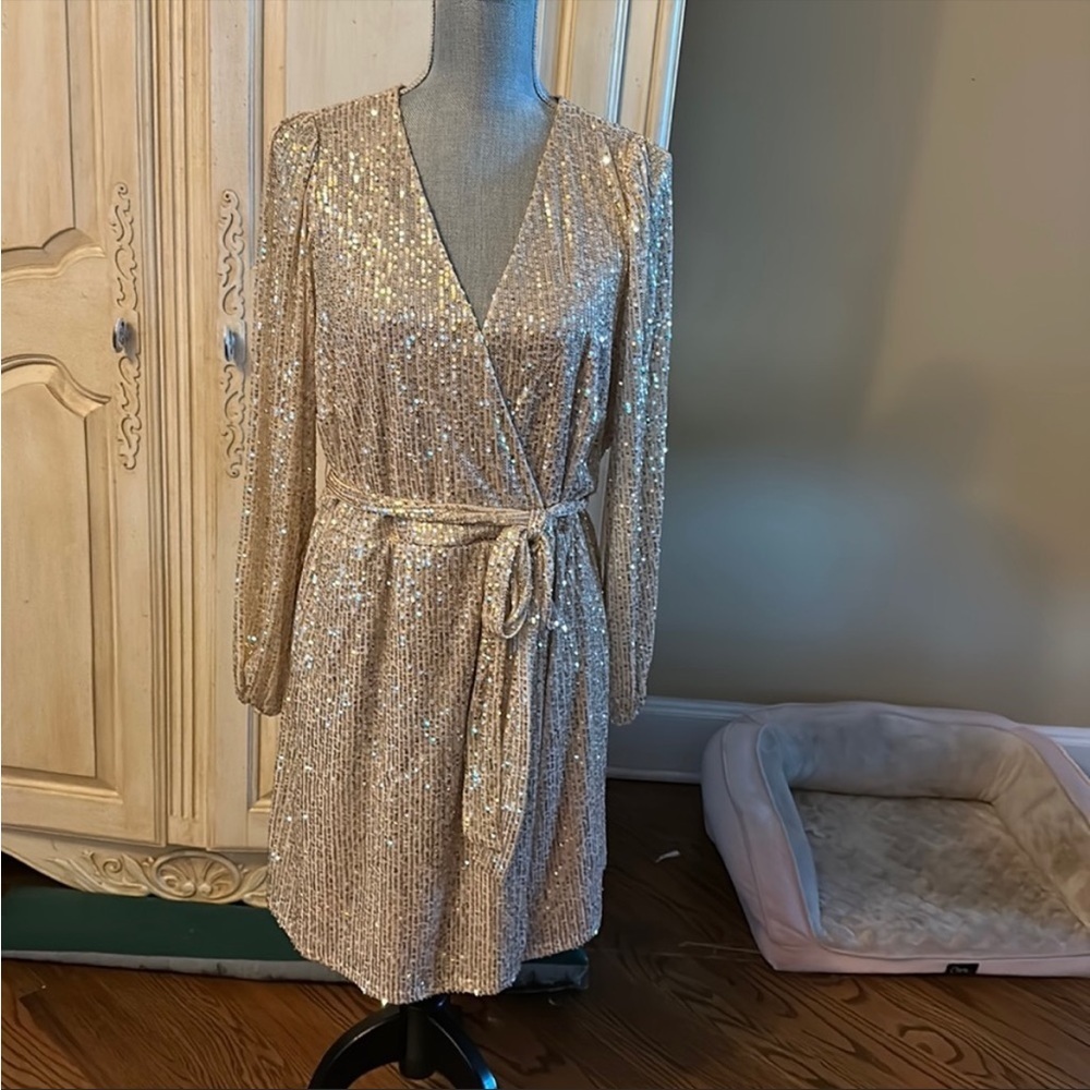 Taylor gold sequin faux-wrap dress